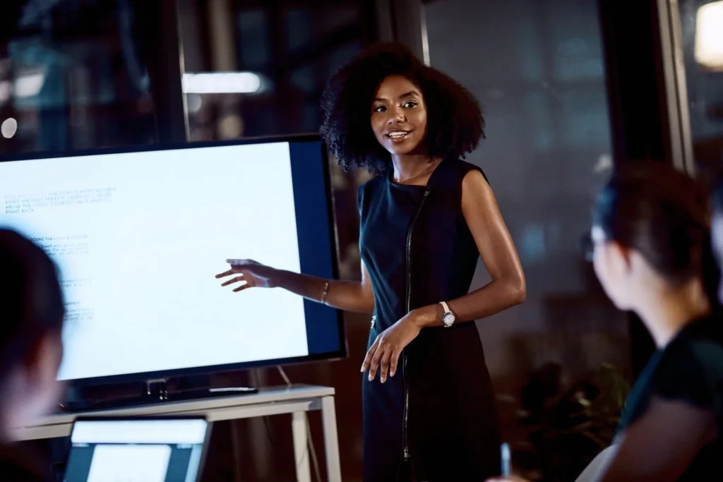 women practices public speaking